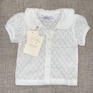 NWT Rachel Riley 100% Cotton Eyelet Collar Button Down- 6 months